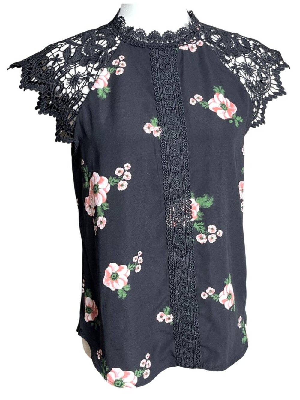 Whimsigoth Dark Fairy Grunge Top Crochet Black Floral Gothcore Romantic Wom M